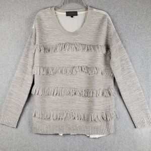 Anthropologie Sunday In Brooklyn Medium M Gray Fringe Lace Pullover Sweater Top‎